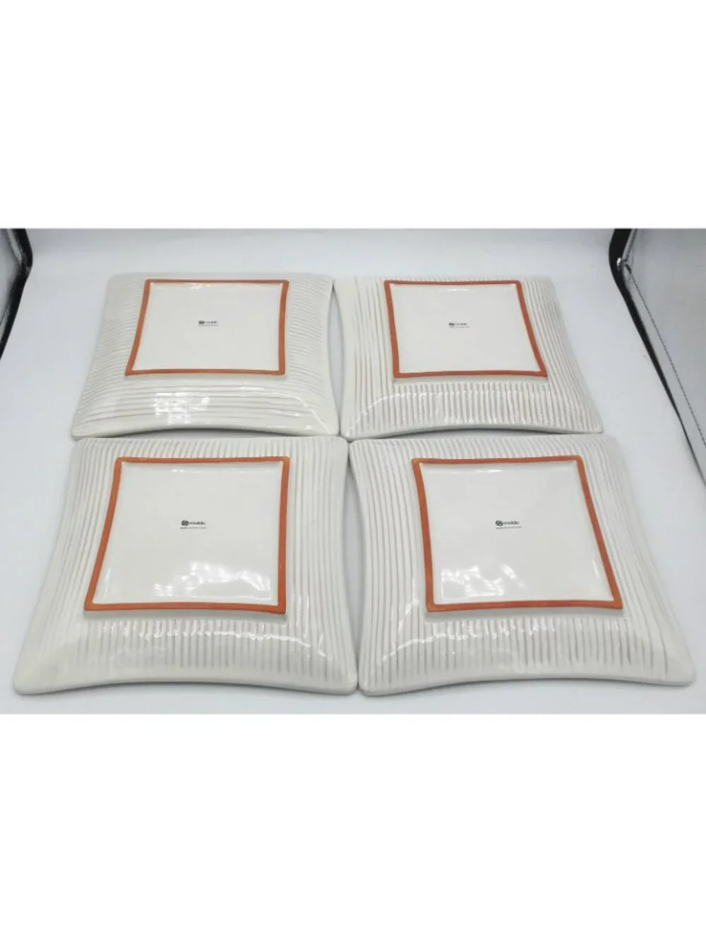 Molde Portugal Beige Ribbed Square Salad Dessert Plates Set of 4 Texture Redware